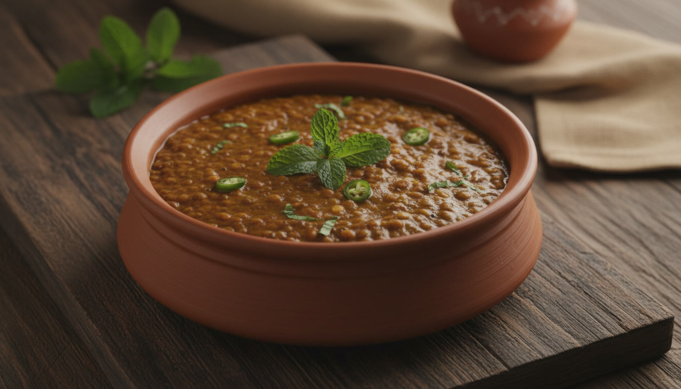 Cooked brown masar lentils in a bowl showing rich, earthy texture and whole lentils before cooking