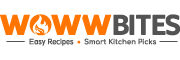 Woww Bites modern food logo with orange text and bite mark design